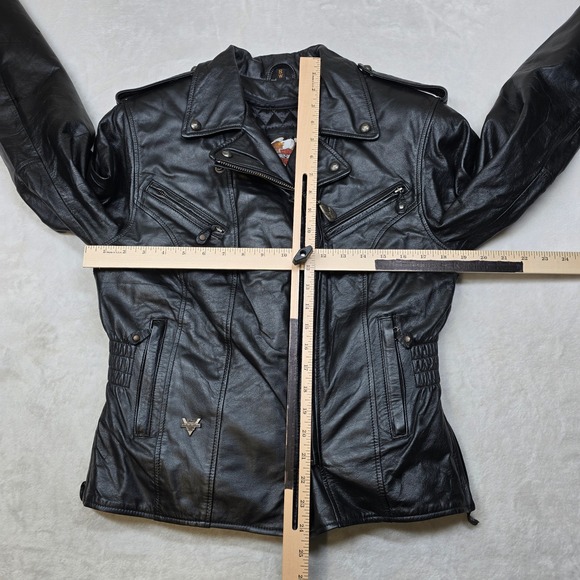 Harley Davidson Leather Motorcycle Jacket Womens Small Black Biker Moto 90's Y2K - Picture 15 of 16